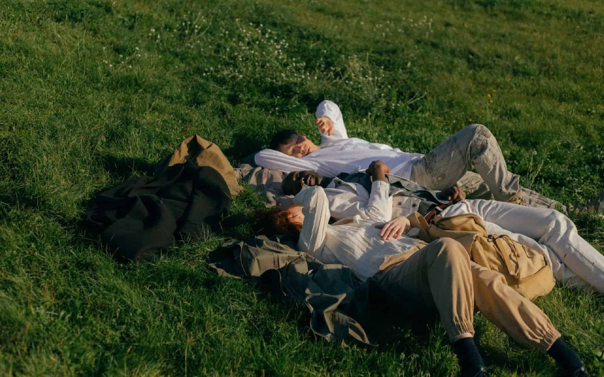 A diverse group of friends relaxing together outdoors